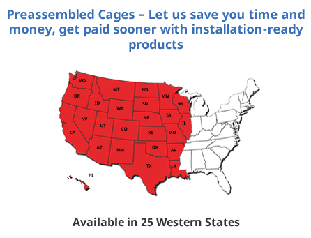 Service area map with states west of the Mississippi river highlighted red 